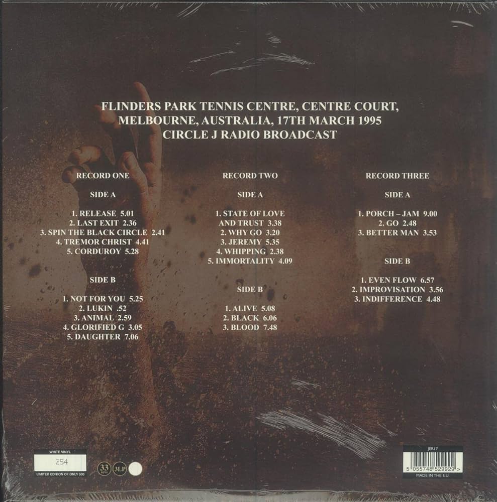 Pearl Jam - Live Melbourne Australia - Limited Edition of 500 on Splatter - Vinyl LP Record