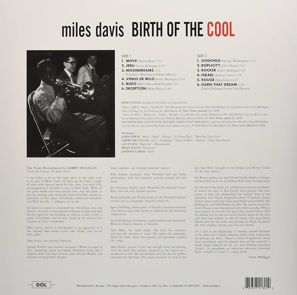 Miles Davis - Birth Of The Cool - Coloured Vinyl LP Record