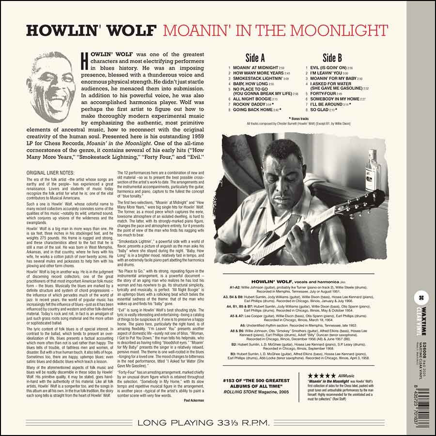 Howlin' Wolf - Moanin' In The Moonlight - 4 Bonus Tracks - Crystal Clear Vinyl LP Record